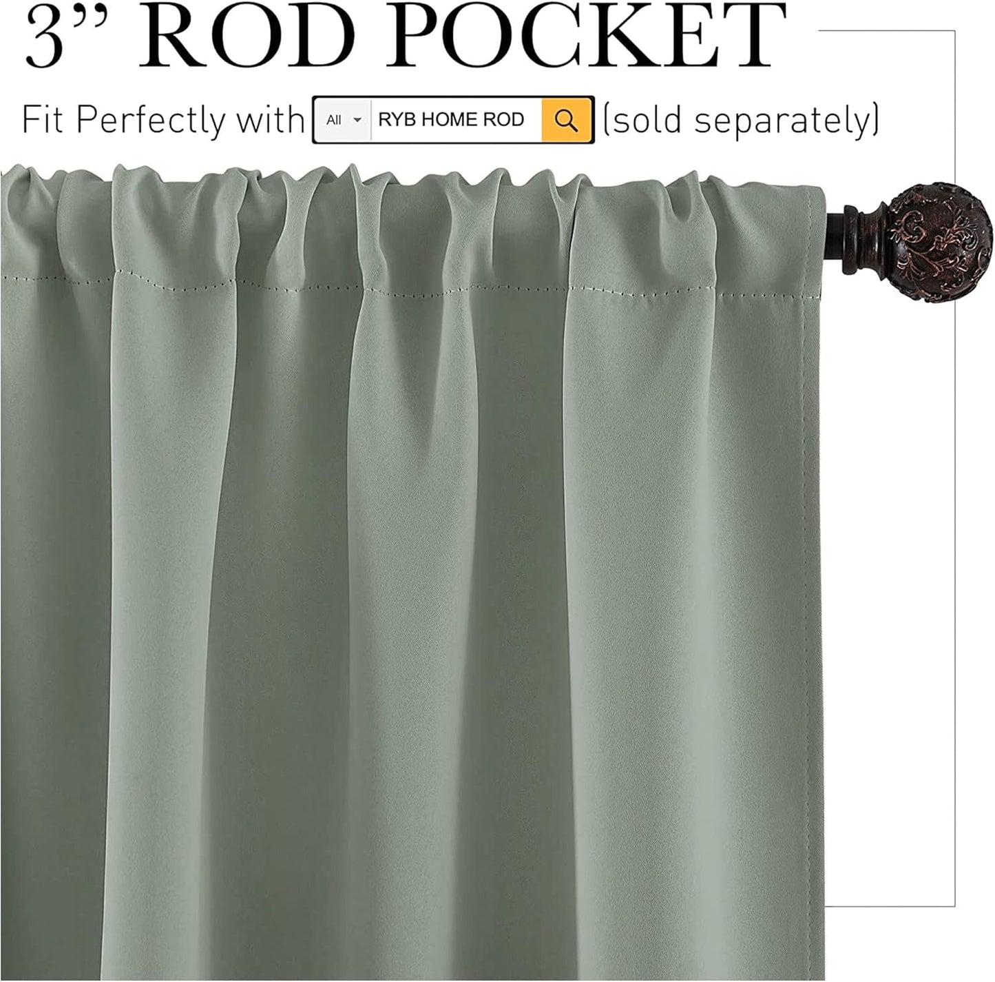 RYB HOME Dorm Curtains Room Darkening, 45 inch Length Privacy Window Treatment Thermal Insulated Covers for Shortage Room Studio Nursery, W42 x L45 inch, 2 Panels, Grayish Green