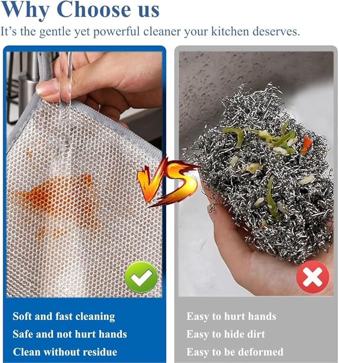 10-Pack Non Scratch Wire Dishcloths - 7.87"x7.87" Multipurpose Steel Dishwashing Rags for Wet and Dry, Metal Scrubbing Sponge Pads Towels for Home Kitchen Dishes, Stoves, Sink Cleaning