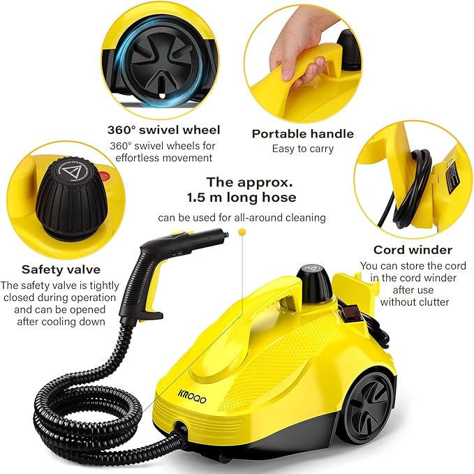 Steam Cleaner For Home, Steam Mop with 23 Accessories, Powerful Multipurpose Steamer for Cleaning to Remove Grime, Grease, 16.4ft Power Cord, Grout, Floor. Sofas, Upholstery