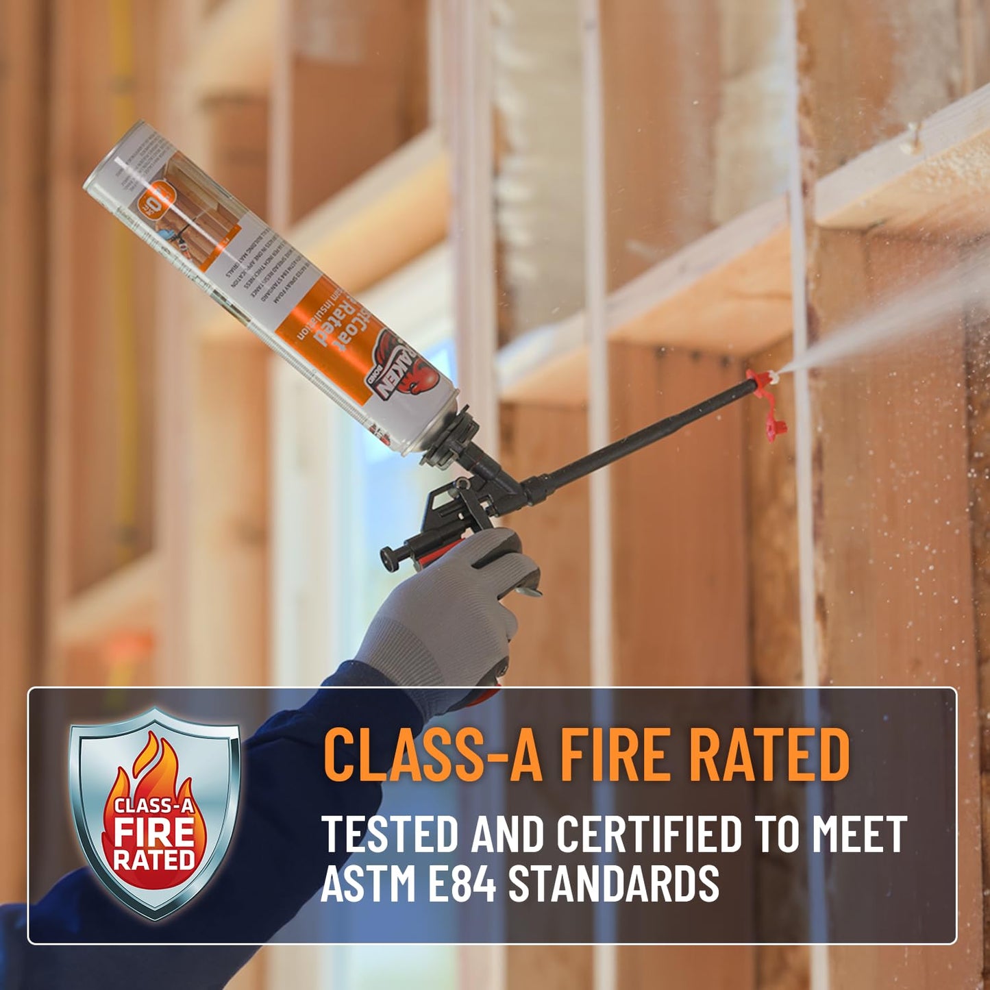 Kraken Bond Fastcoat Fire Rated Spray Foam Insulation Kit Closed Cell in a Can 40 sq ft (2x27.1 oz.) (R-Value 11.32 / 2in) - Spray Foam for Garage Door, Attic, Wall Gun & Cleaner Included, 2 Pack