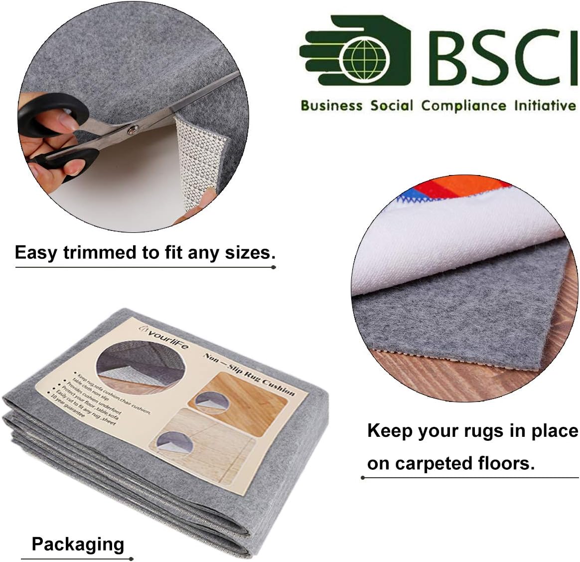 Non Slip Rug Pad Grippers - 2.5x9, 1/8" Thick, (Felt + Rubber) Double Layers Area Carpet Mat Tap, Provides Protection and Cushioning for Hardwood or Tile Floors