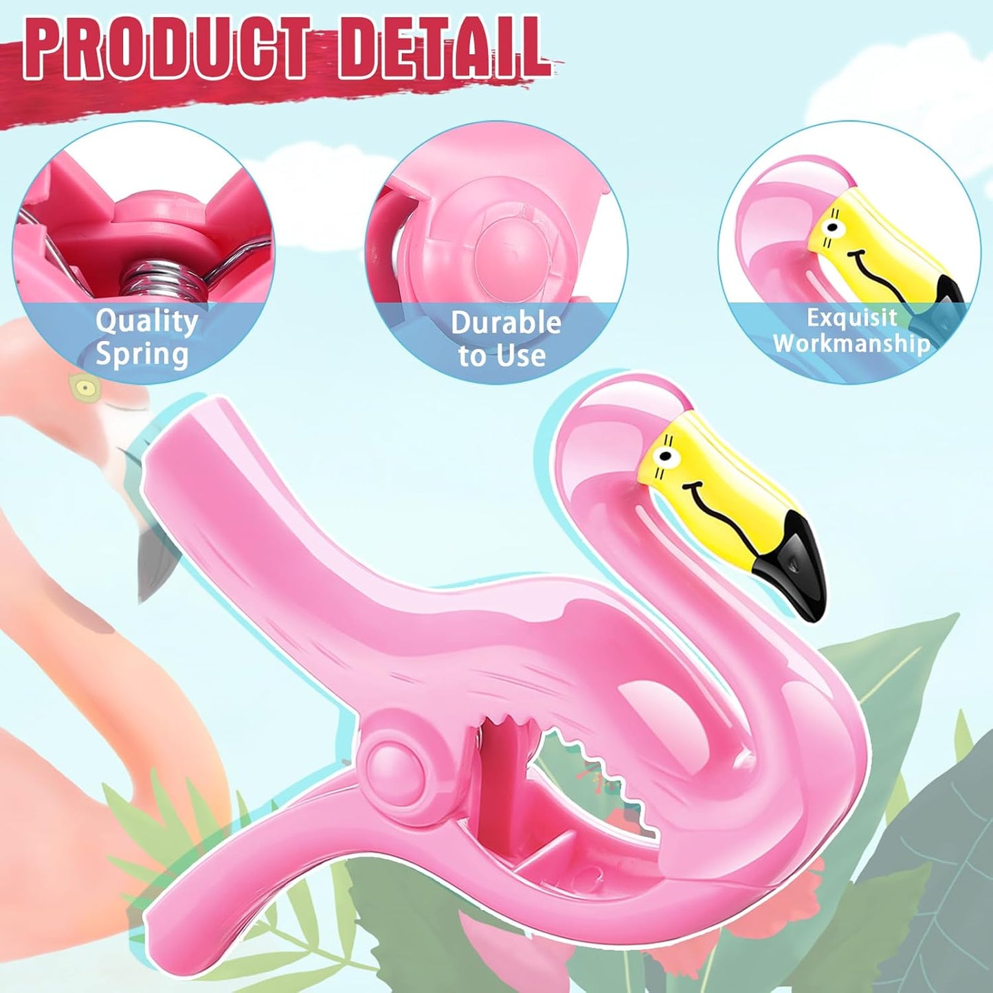4 Pieces Beach Towel Clip Jumbo Size Chair Clips Towel Holder Clothes Pegs Christmas Stocking Clamp for Cruise Patio Pool Holiday Vacations(Flamingo, Coconut Palm,Pink, Green)