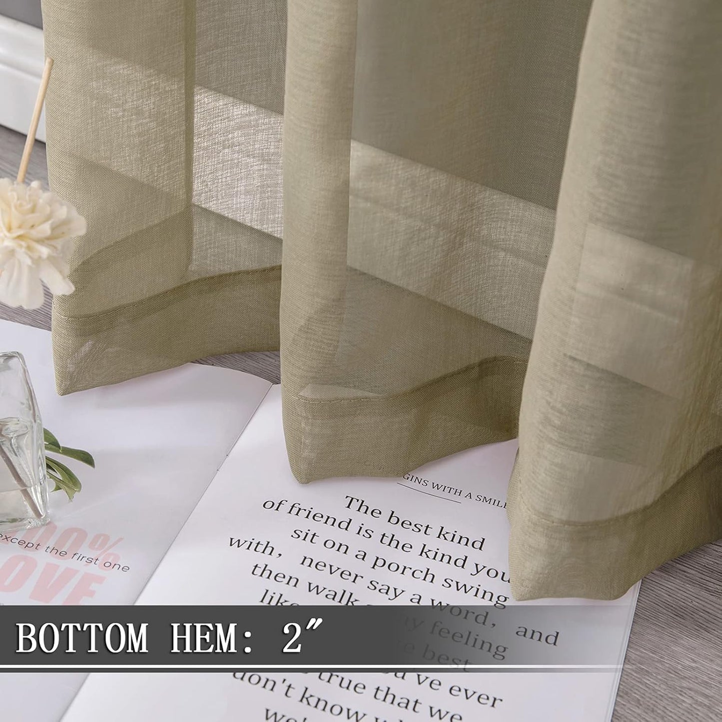 Tollpiz Sheer Tier Curtains Kitchen Linen Textured Half Curtain Sheers Light Filtering Rod Pocket Voile Bathroom Short Curtains for Farmhouse, 25 x 30 inches Long, Taos Taupe, Set of 2 Panels