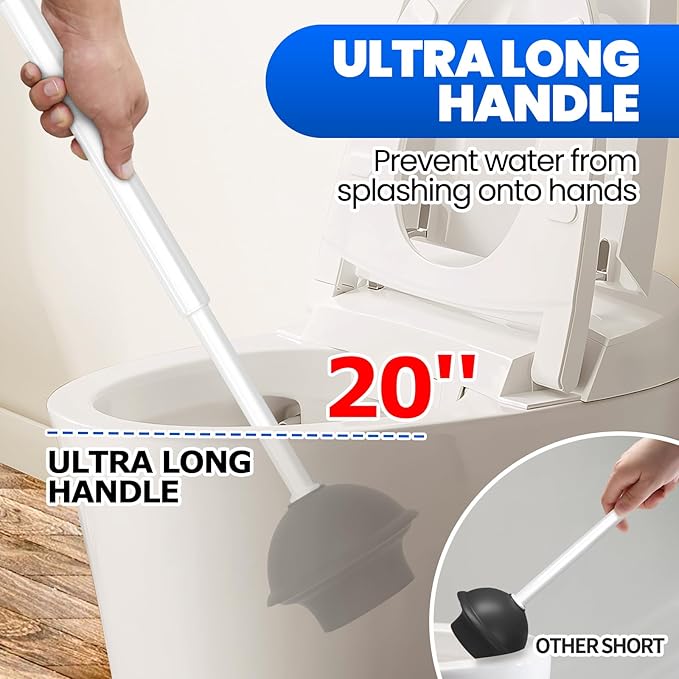 2 in 1 Toilet Brush and Plunger Set, Extended Handle Plunger,Toilet Bowl Brush Plunger Set,Gap Brush，Cleaning Gloves，Bathroom Cleaning Tools，Toilet Brush Plunger Combo，Light Grey