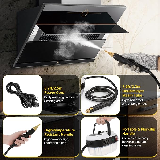 Dyna-Living Steam Cleaner 2500W Car Steamer for Auto Detailing Handheld Steamer Cleaner for Home, High Pressure Steam Cleaner with 1L Water Tank Portable Steamer for Cleaning Kitchen