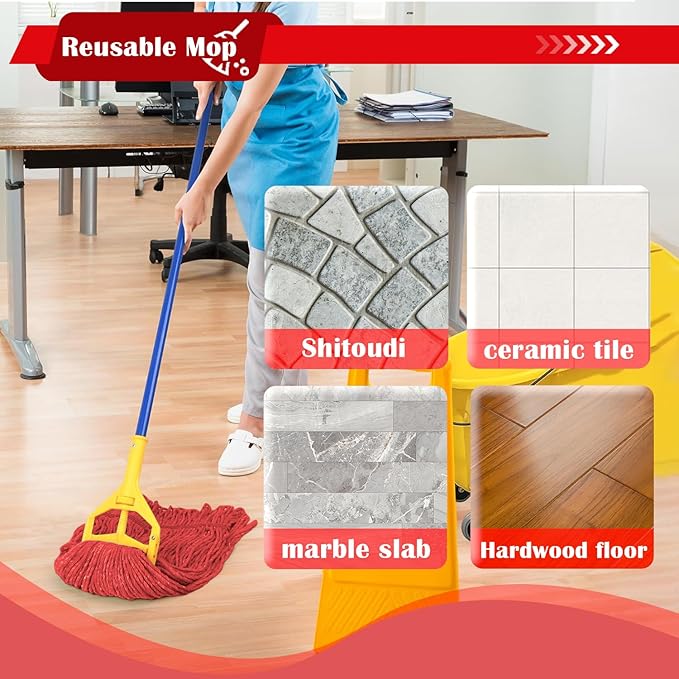 21oz Looped Thick Red Mop Head - Heavy Duty Wet Cleaning Replacement Head, Cotton Washable Industrial mop Heads Heavy Duty for Commercial & Home Cleaning（RED）