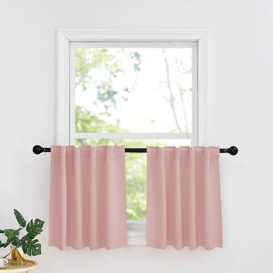 RYB HOME Pink Small Window Tiers - Blackout Insualting Privacy Curtains for Kids Bedroom Kitchen Bathroom Basement Cafe Cabinet Drapes, 34 Width x 24 Length, 2 Panels，Peach Blush