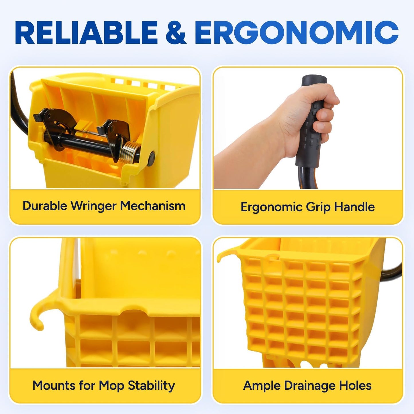 Mop Wringer Only Side Press Wringer Replacement for Commercial Mop Bucket on Wheels - 26-Quart or 35 Quart, Yellow