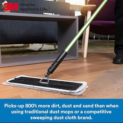 3M Easy Trap Sweep and Dust Sheets, 1 Roll of 250 8" x 6" Sheets, Disposable Easy Sweep Floor Duster, Picks Up 8x More Dirt, Dust, Sand, Hair, Works on Dry or Wet Surfaces, 55654W