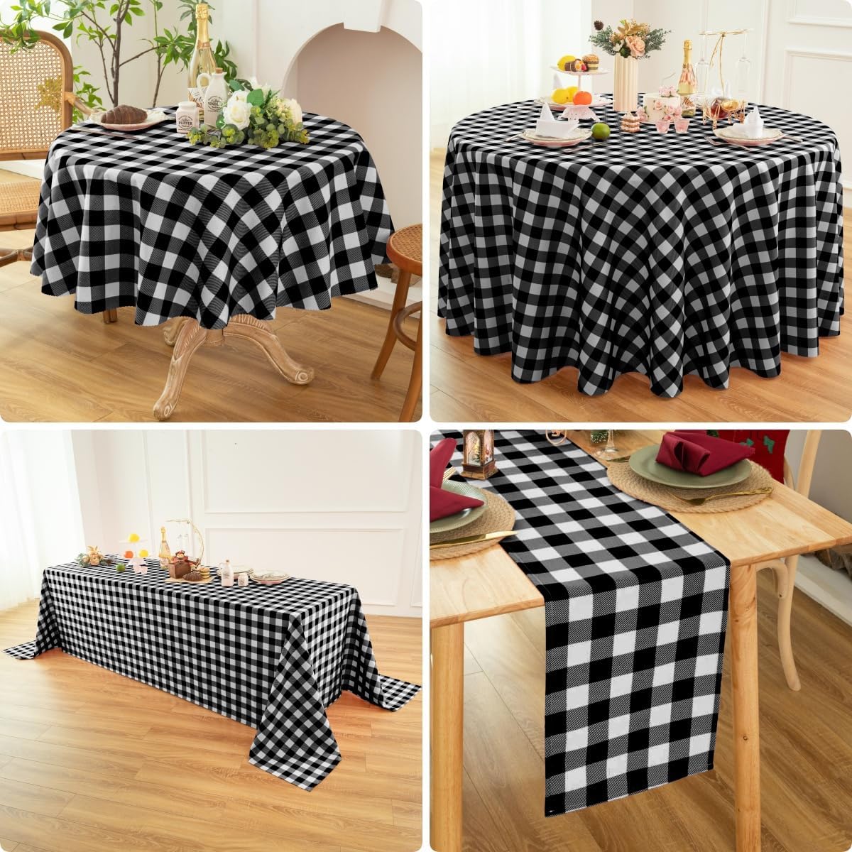 Waterproof Plaid Tablecloth Fabric - Round 25 Inch Classic Gingham Checker Table Cloth for Indoor/Outdoor Use - Buffalo Table Cover for Picnics, BBQs, and Parties