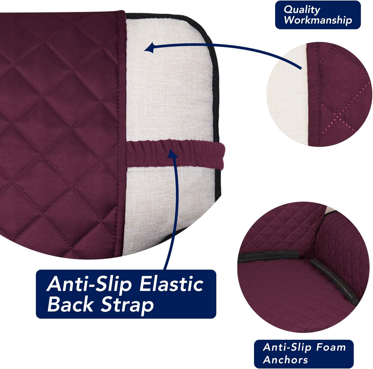 PureFit Reversible Quilted Sofa Cover, Water Resistant Medium Slipcover Furniture Protector, Washable Couch Cover with Non Slip Foam and Elastic Straps for Kids, Dogs, Pets (Loveseat, Wine/Beige)