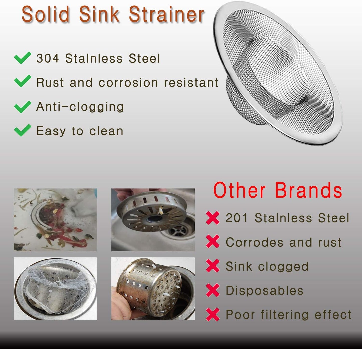 2pcs Heavy Duty Stainless Steel Slop Basket Filter Trap, 4.41" Top / 2.44" Mesh Metal Sink Strainer,Perfect for Kitchen Sink/Bathroom Bathtub Wash Basin Floor Drain Balcony Drain Hole,Utility…