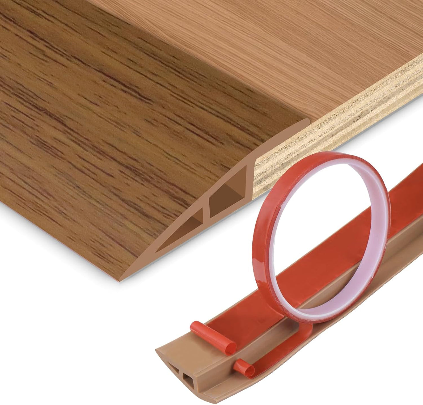 Floor Transition Strip Vinyl Door Threshold Ramp Self Adhesive Carpet Edging Strip Doorway Edge Trim, Overlap Edge Reducer for Laminate Carpet, Floor, Tile (Orange Oak, 3/5" to 4/5", 6.6Ft)