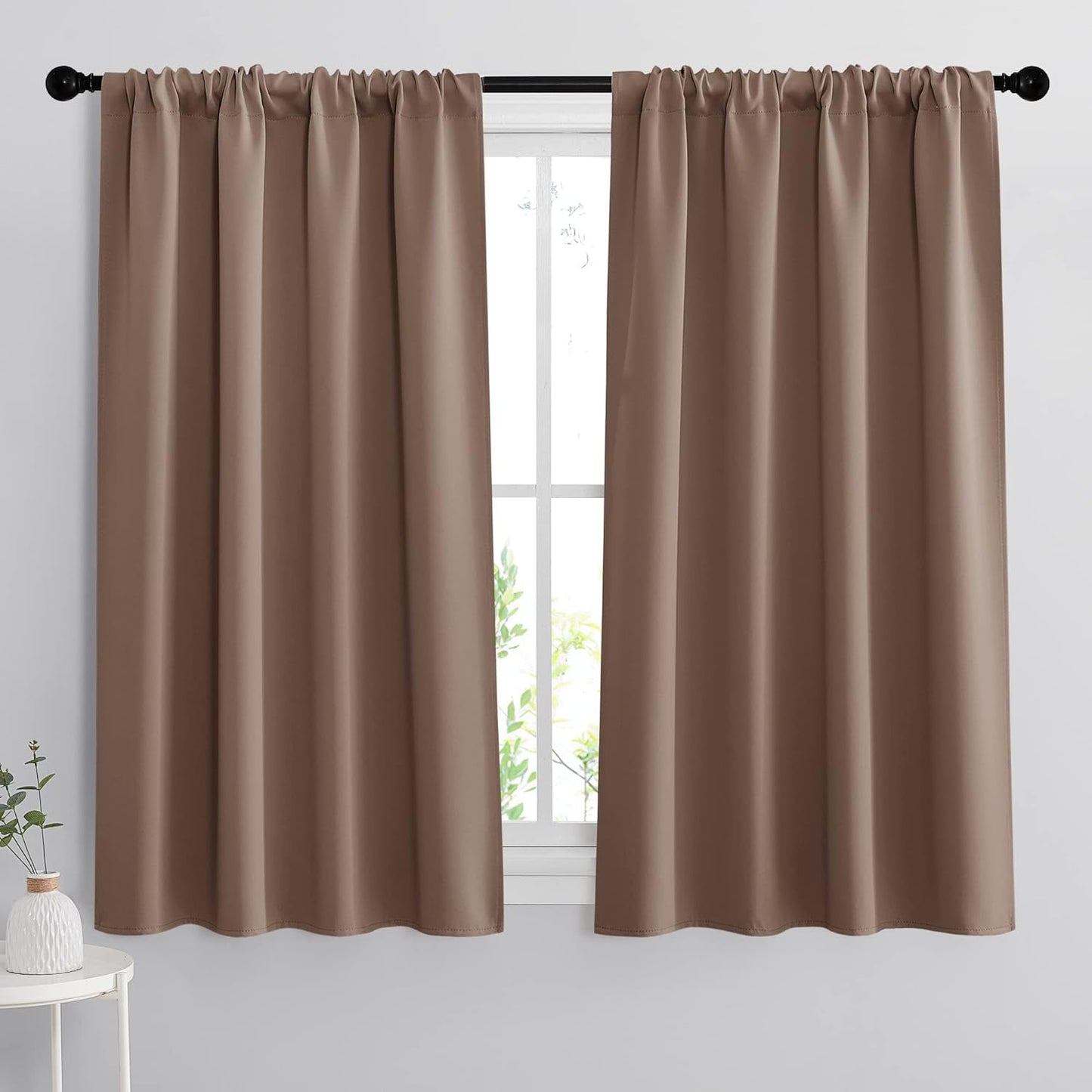 RYB HOME Blackout Curtains 63 inches Long - Energy Saving Insulation Large Window Curtain Blinds for Bedroom Living Room Dining Basement Home Office, W 62 x L 63 per Panel, Mocha, 2 Pcs