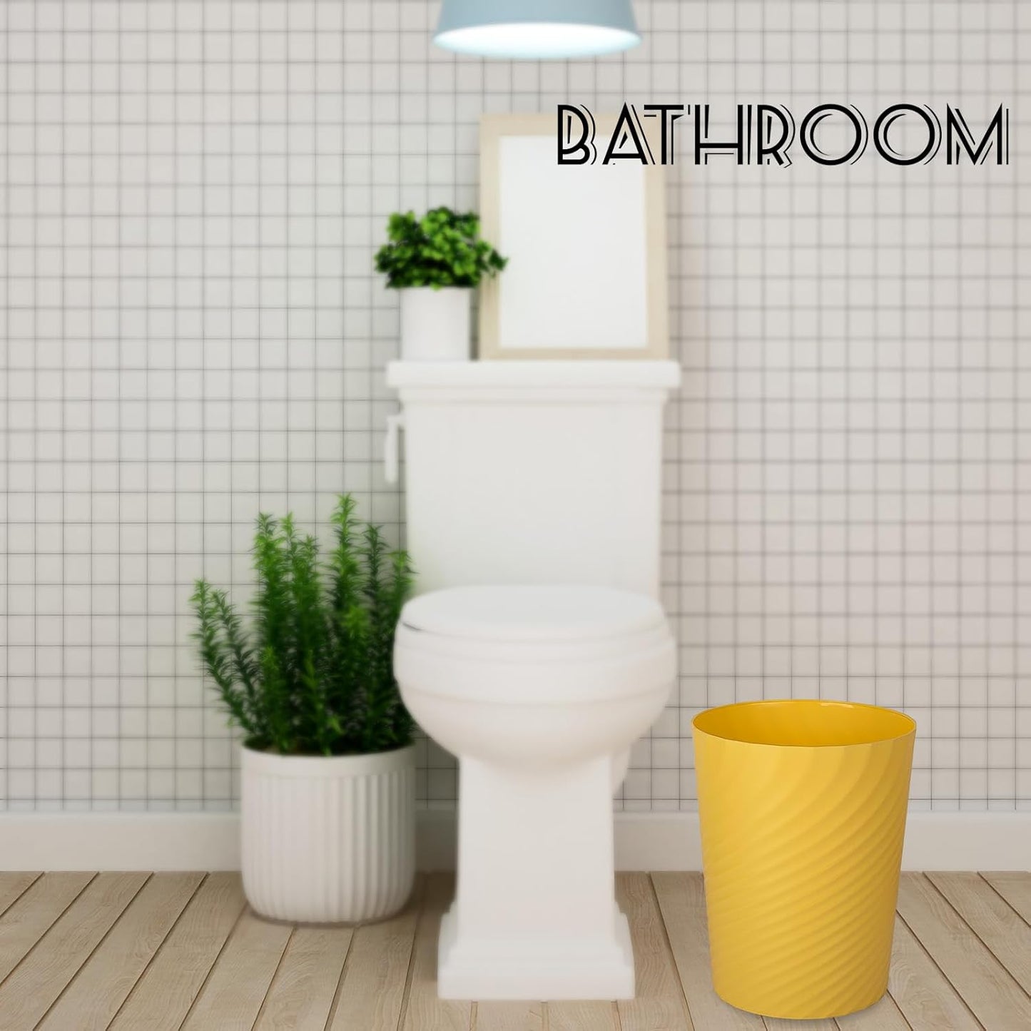 UUJOLY Plastic Small Trash Can Wastebasket, Garbage Container Basket for Bathrooms, Laundry Room, Kitchens, Offices, Kids Rooms, Dorms, (Yellow, 1.8 Gallon)