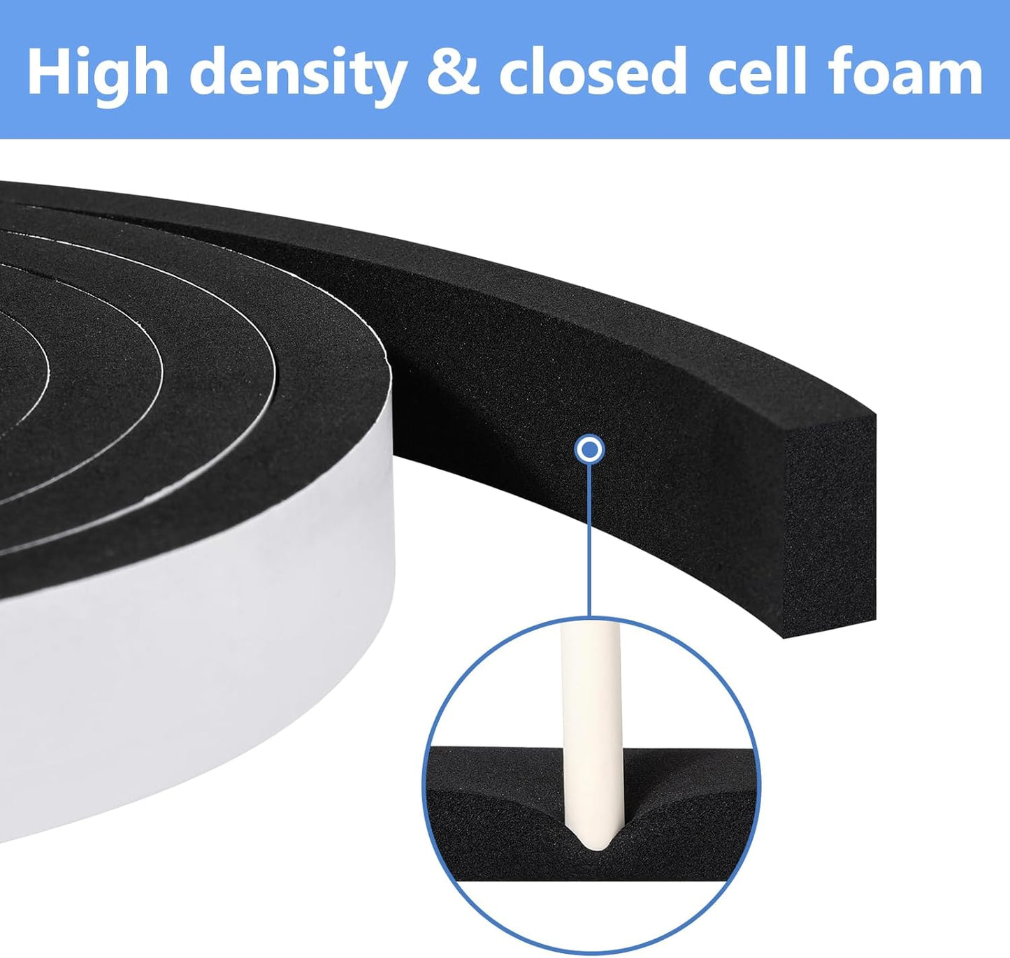 Weather Stripping Door Seal Strip- 2 Inch X 1/8 Inch X 26Feet, Strong Adhesive, Lightproof, Soundproof, Weatherproof Foam Tape Insulation for Sliding Door, Front Door Frame, Windows- Black