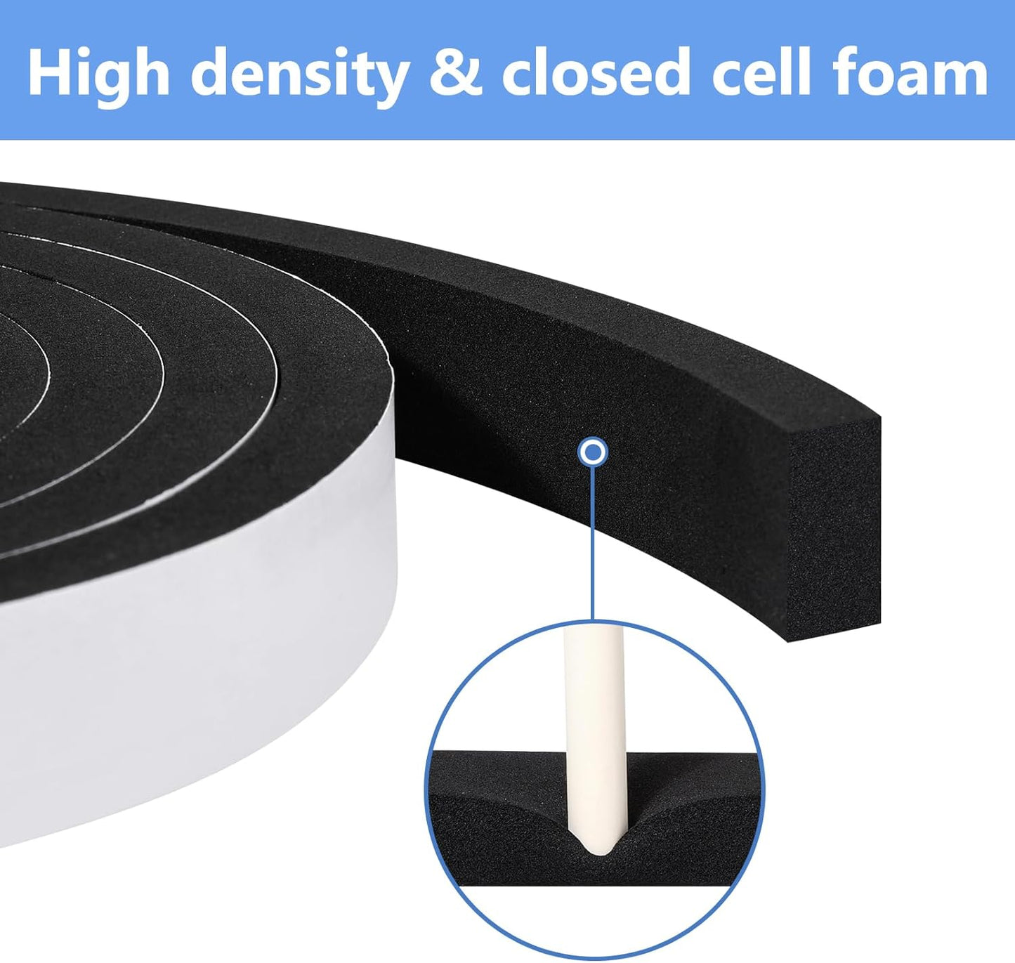 Weather Stripping Door Seal Strip- 1 Inch X 1/16 Inch X 32Feet, Strong Adhesive, Lightproof, Soundproof, Weatherproof Foam Tape Insulation for Sliding Door, Front Door Frame, Windows- Black