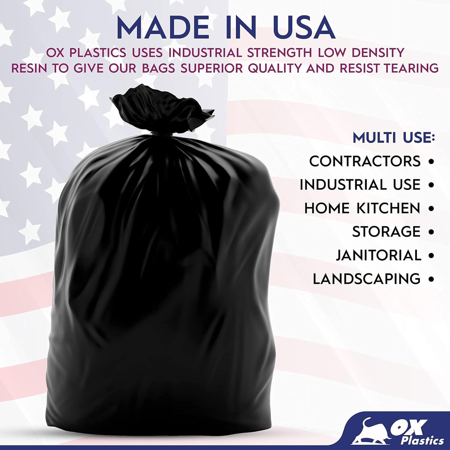 Ox Plastics 60 Gallon Trash Can Liners Bags - (25 Count) & 3mil Thick Extra Heavy Duty Strength - Large Garbage, Leak-Proof & Durable Bags