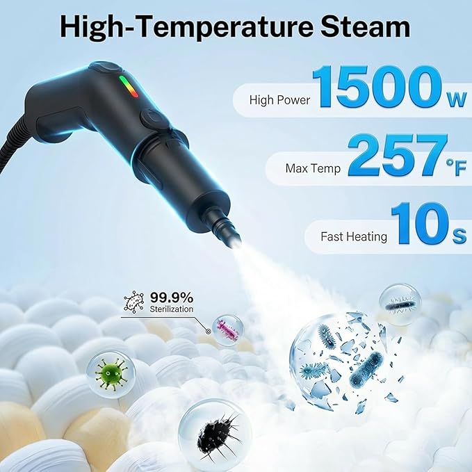Steam Cleaner, 3 Level Adjustable Pressurized Steam Cleaner for Home, 10s Heat-Up Handheld Steamer for Cleaning, 1.9 Qt Tank Portable Steam Cleaner for Car, Home, Tile, Grout