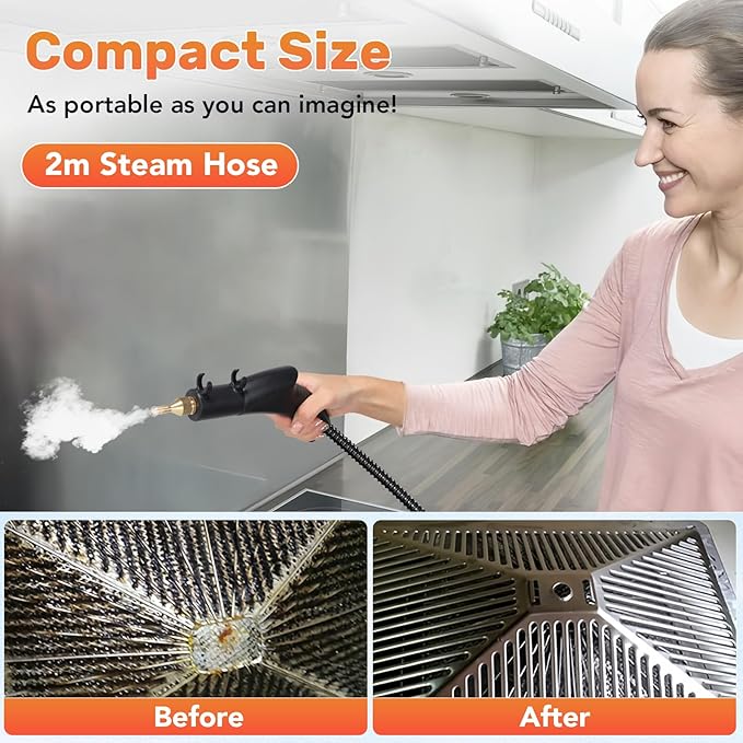 Steam Cleaner,Handheld Steam Cleaner,1500ml High Pressure Steam Cleaner, High Pressure Steamer for Cleaning, for Home, for Furniture,for Upholstery, Car, Kitchen, Carpets,Grout and Tile (Orange)