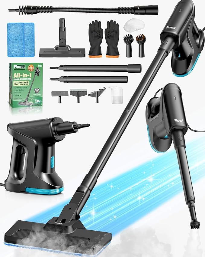 Heavy Duty Steam Mop for Floor Cleaning, 14-in-1 Lightweight and Detachable Handheld Steam Cleaner with Multi-Purpose&Powerful, No-Chemical Floor Steamer for Home|Hardwood|Tile|Walls|Grout|BBQ|Windows