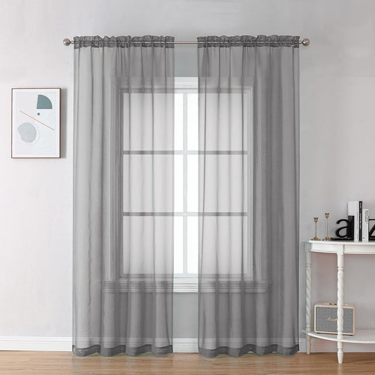 Chyhomenyc Sheer Charcoal Grey Curtains 90 inches Long 2 Panels, Light Filtering Soft Airy Solid Elegant Voile Window Treatment Drapes for Bedroom Living Room Wedding Party Decor, 42 Wx90 L Inches