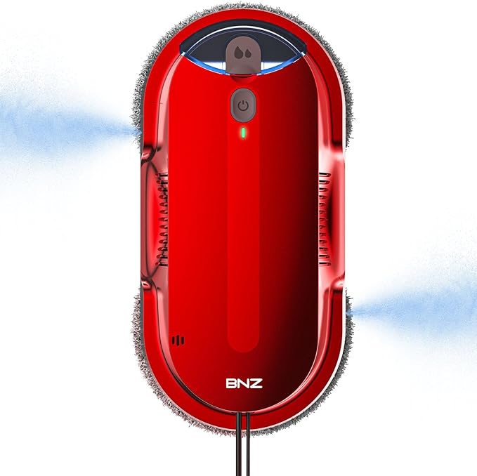BNZ Smart Window Cleaning Robot, Twin Turbo & Dual Auto-Spray Window Cleaner with Multiple Safety System, AI Path Planning, Frameless Edge Detection, K1 (Ruby Red)