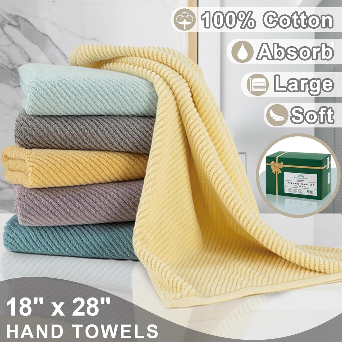 VOOVA & MOVAS Taupe Hand Towels for Bathroom, Large 18"x28" | 100% Cotton | Lightweight | Thick | Quick Dry | Soft | Absorb, Beige Bath Hand Towels Set of 4, Bathroom Essentials, Tan