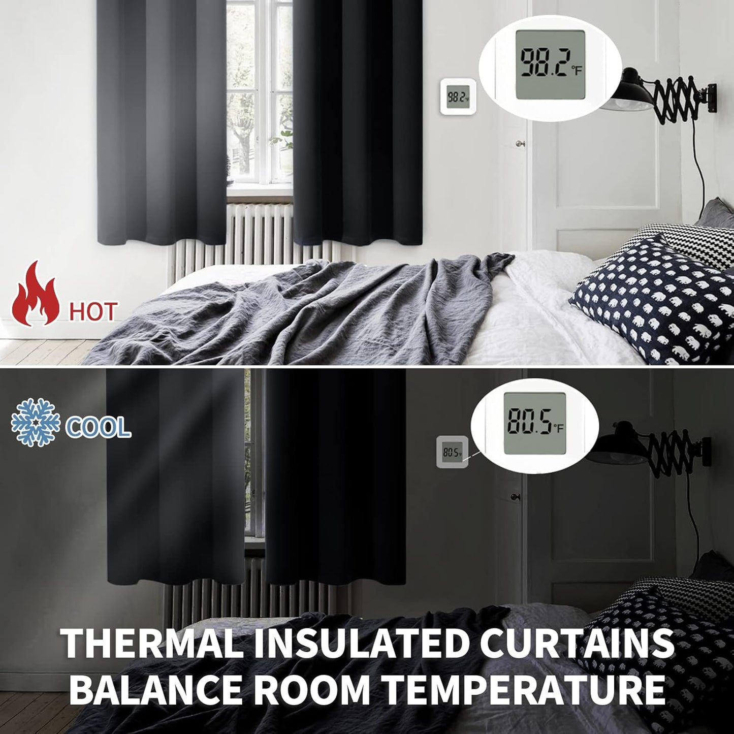 BGment Rod Pocket Blackout Curtains for Bedroom - Thermal Insulated Room Darkening Curtain for Living Room, 52 x 45 Inch, 2 Panels, Black