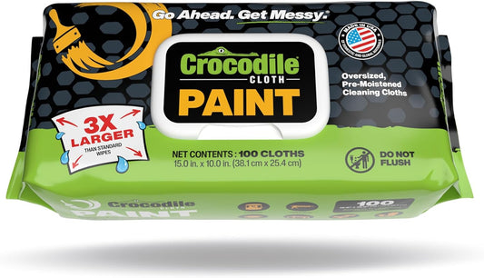 Crocodile Cloth Paint Cleaning Wipes – 100 Count (15" x 10") Heavy-Duty Cleaning Cloths for Paint Prep & Cleanup, Removes Paint, Adhesive, Caulk – Ideal for Painters, Contractors, Artists & DIY Work