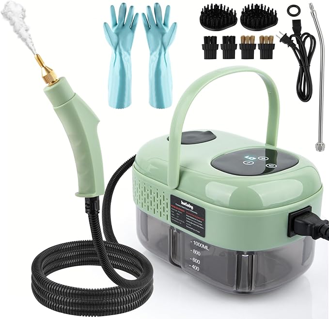 Steam Cleaner, 2500W High Pressure Handheld Steamer, 6-gears adjustable, Portable Steam Cleaning Machine with 6 Brushes, Cleaning for Home Use, Kitchen, Bathroom,Hard Surface,Car Detailing (Green)