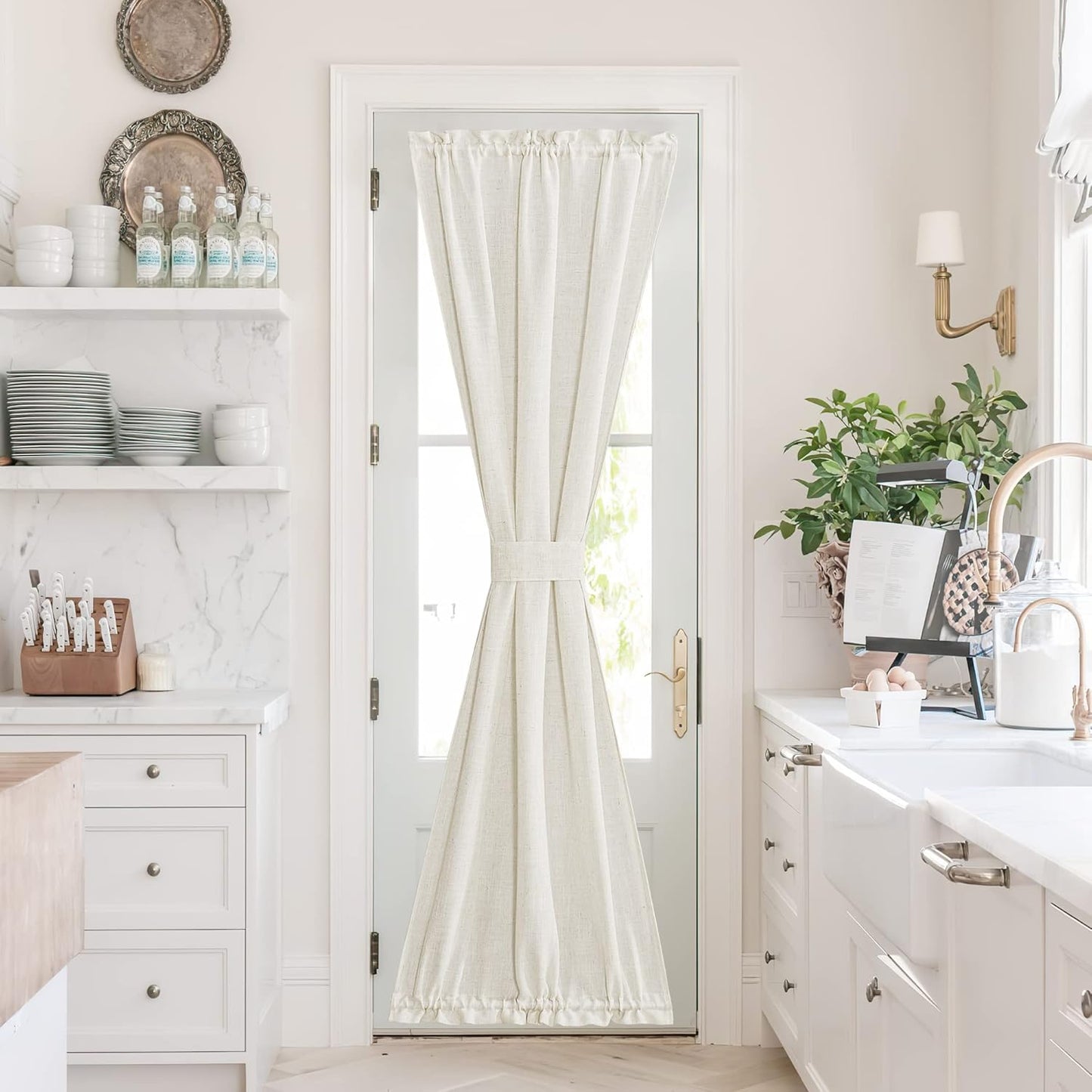 NICETOWN Flax Linen Burlap Door Curtains for Windows, Sheer French Door Cover 72 inch Length for Kitchen, Farmhouse Inusalted Curtain for Doorway/Sliding, 1 PC, 30 x 72 Inches
