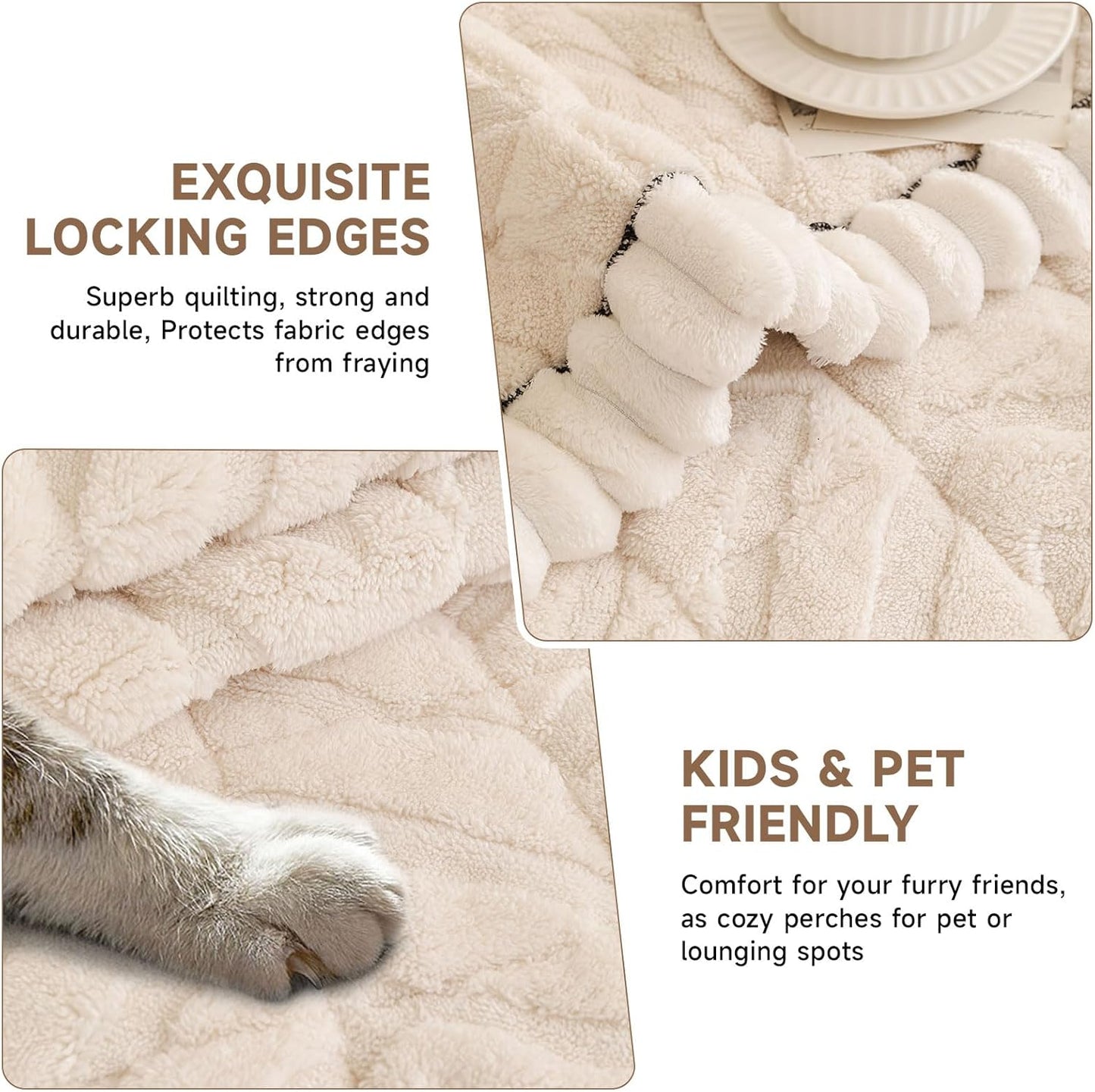 OTOB Plush Couch Cover for Dogs Washable, Non Slip Fuzzy Soft Armrest Backrest Sofa Slipcovers Geometric Jacquard Pet Friendly Couch Covers Protector All Season, 1 Piece (White, 27.6"x27.6")