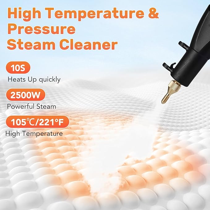 Steam Cleaner,Handheld Steam Cleaner,1500ml High Pressure Steam Cleaner, High Pressure Steamer for Cleaning, for Home, for Furniture,for Upholstery, Car, Kitchen, Carpets,Grout and Tile (Orange)