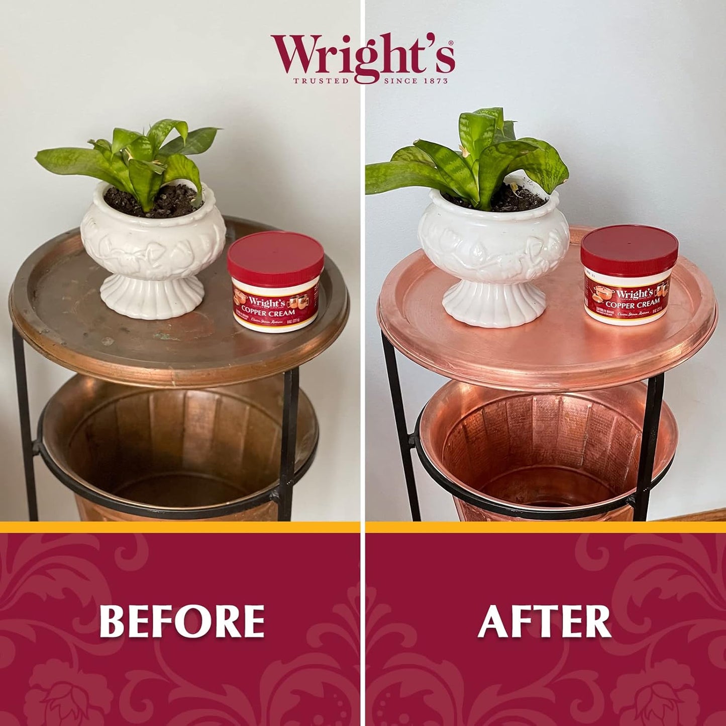 Wright's by Weiman Cream Copper and Brass Cleaner - Gently Cleans and Removes Tarnish without Scratching, Polishing Cloth Included
