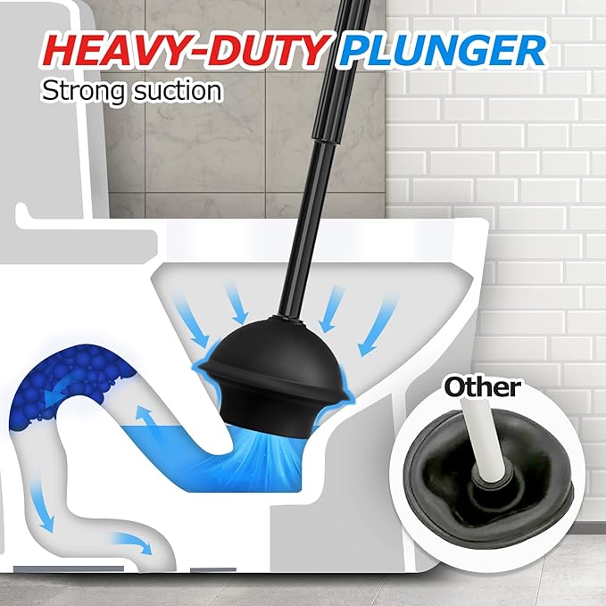 3Pack Toilet Brush and Plunger Set, Extended Handle Plunger,Toilet Bowl Brush Plunger Set,Bathroom Cleaning Tools,Toilet Brush Plunger Combo,Cleaning Brush,Cleaning Supplies(20inch)
