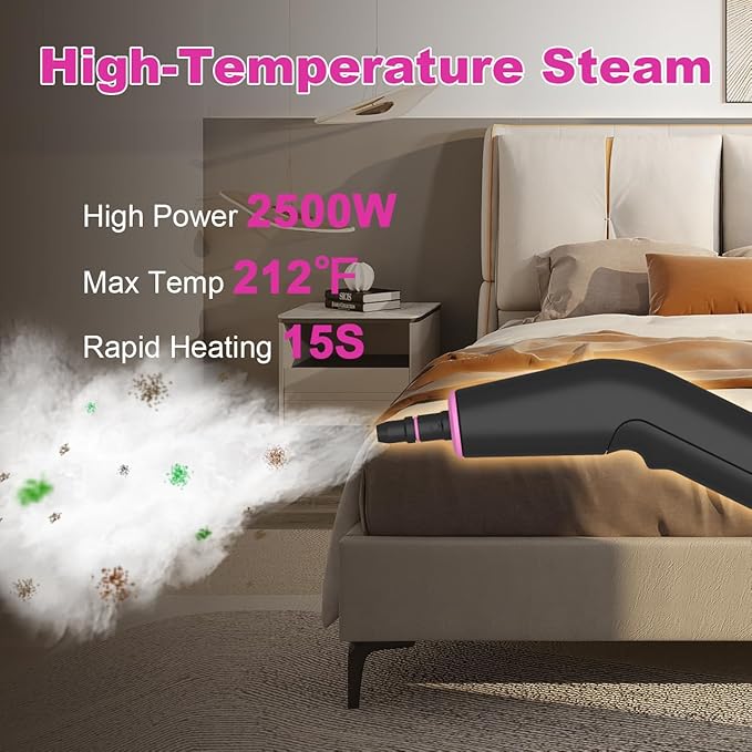 Portable Steam Cleaner for Cleaning with 16pcs Accessories, 6-Level Adjustable, 15s Heat-Up, Handheld Steam Cleaner for Home, Tile, Grease, Dirt, Car Detailing, Lightweight Design for Women& Girls