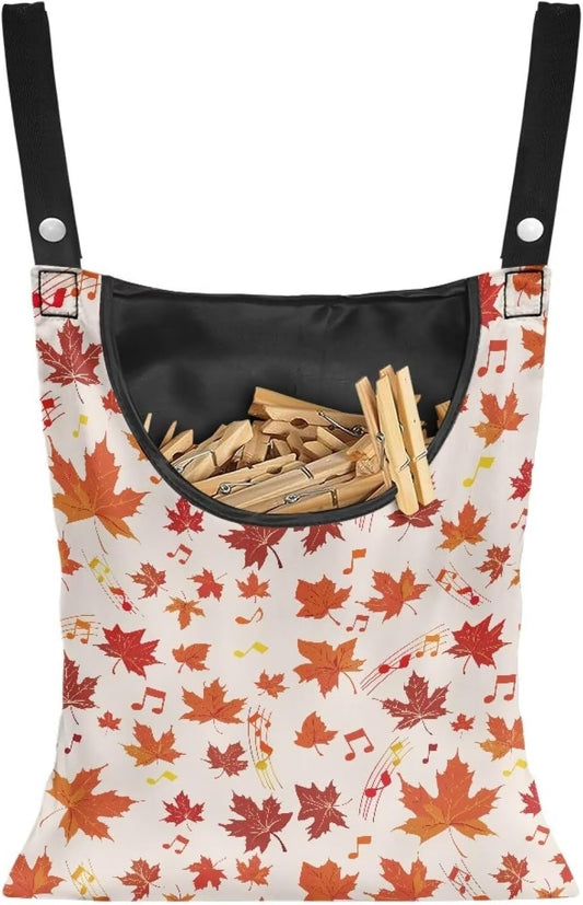Maple Leaf Clothespin Organizer Bag for Outdoor Portable Clothespin Storage Clothespin Bag with Large Opening Waterproof Laundry Clothespin Bag Clothespin Holder for Clothesline Outdoor