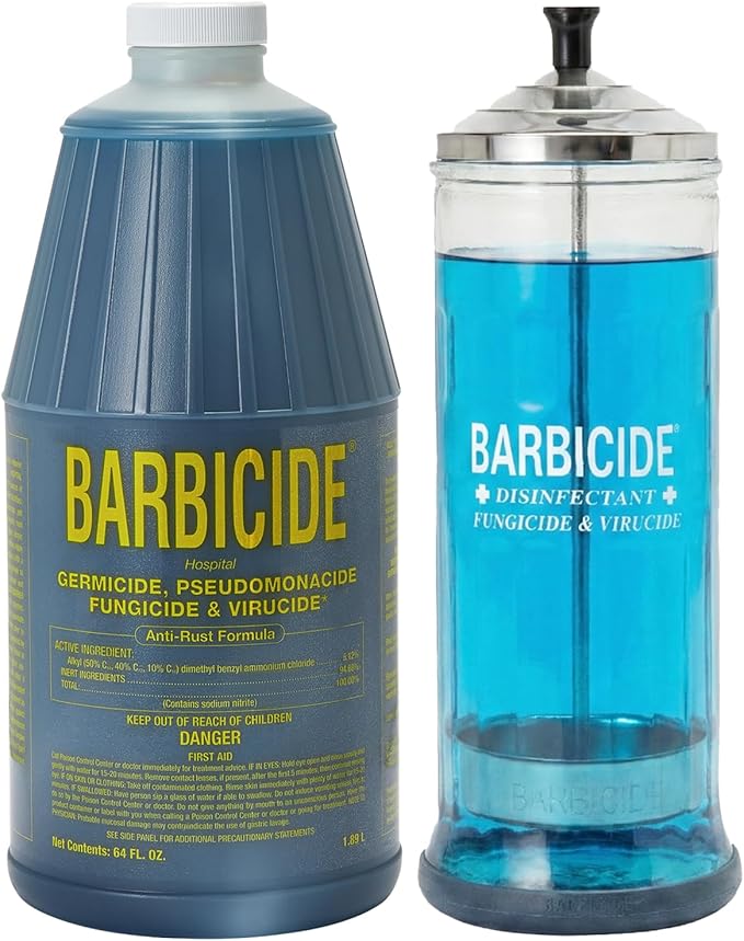 BARBICIDE Disinfectant Jar and Concentrate Starter Set (37 Oz Jar + 64 Fl Oz)– Professional Salon, Spa & Barber Tool Sanitizing Kit