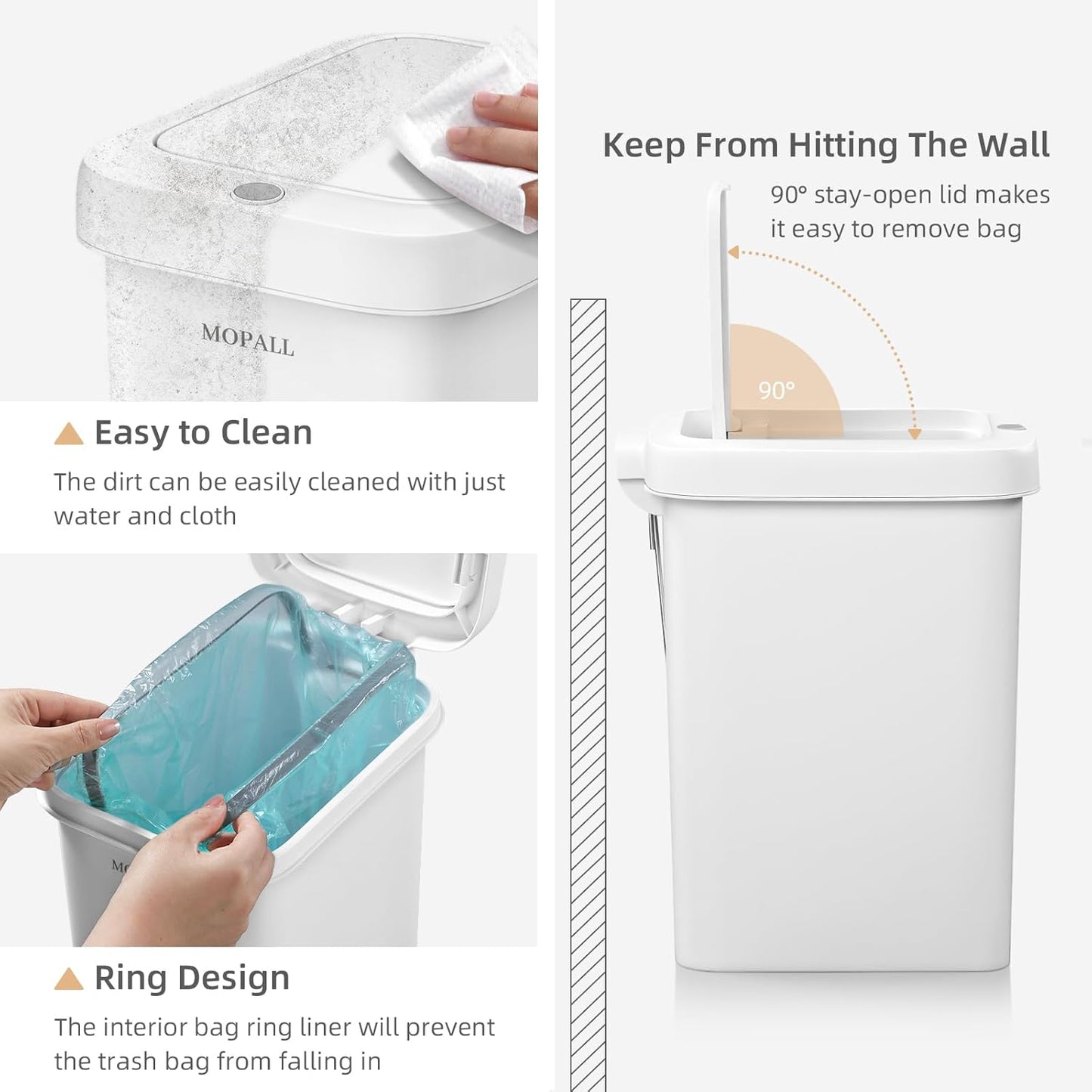 MOPALL Trash Can with Lid, Garbage Can with Press Top & Foot Pedal, Kitchen Step Trash Can, Slim Trash Bin Plastic Garbage Bin Waste Basket for Bathroom|Kitchen|Bedroom|Living Room|Office, 4.4 Gallon