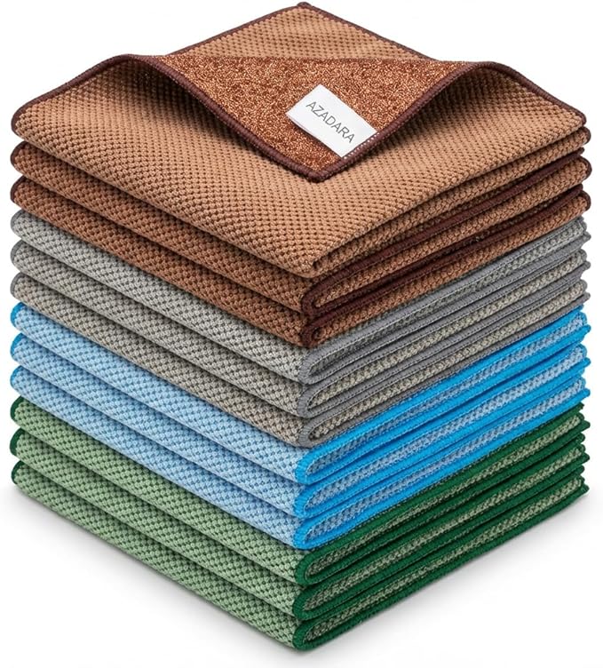 Dual-Sided Microfiber Cleaning Cloths – Non-Scratch Scrub & Absorbent Wipe – 2-in-1 Reusable Cleaning Towels for Kitchen, Home, Car, Glass & Appliances – 11.81” x 11.81” (12 Pack)