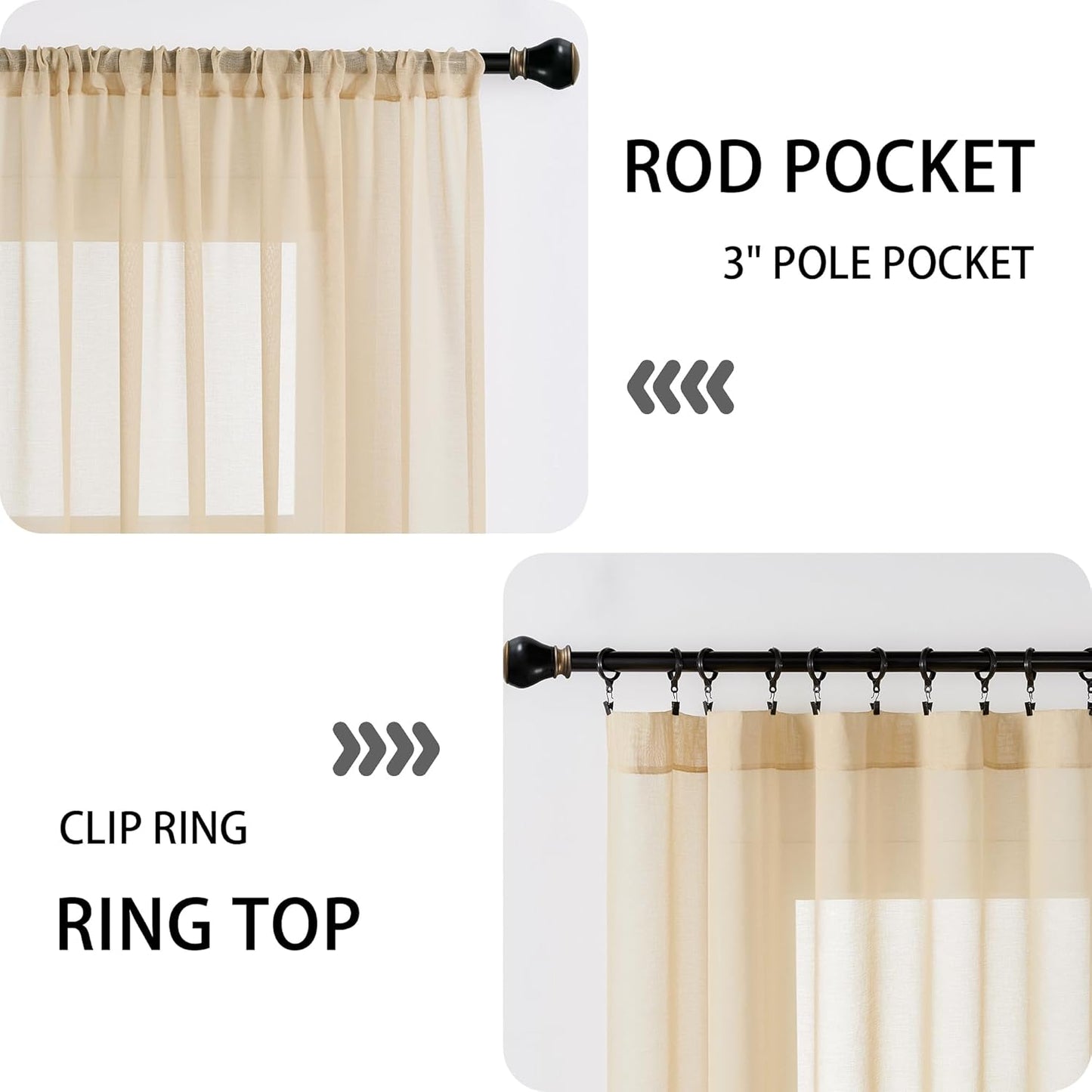 Tollpiz Short Sheer Linen Textured Curtain Sheers Doorway Light Filtering Voile Patio Glass Door Rod Pocket Curtains French Door, 54 x 54 inches Long, Beige, Set of 1 Panel
