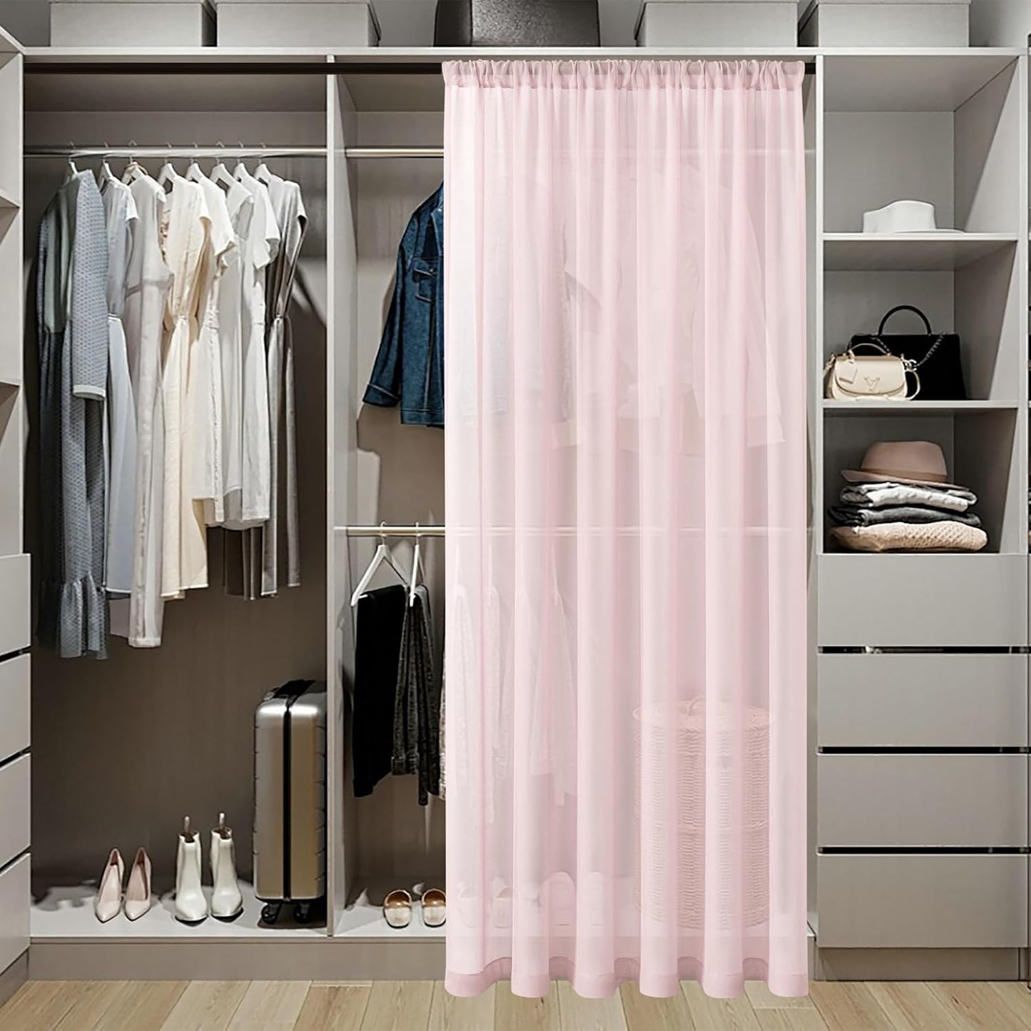 Tollpiz Sheer Door Curtains Closet Linen Textured Curtains Sheer Doorway Light Filtering Voile Rod French Door Pocket Curtain Patio Glass Door, 25 x 72 inches Long, Pink, Set of 1 Panel