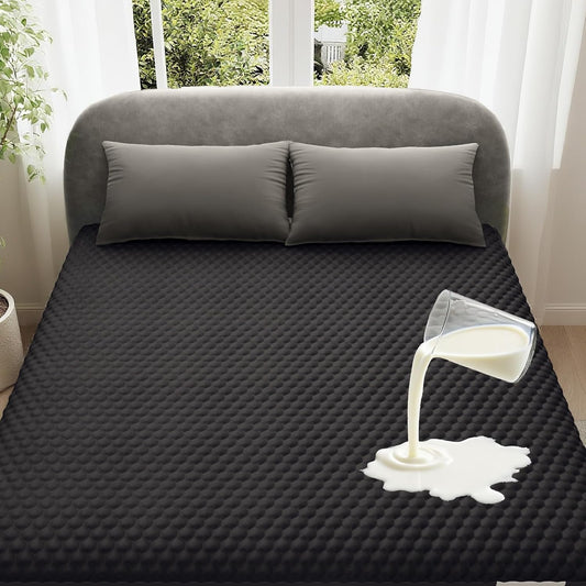 OhGeni 100% Waterproof Mattress Protector, Queen Size Mattress Pad, Fits 6"-20" Mattresses with Deep Pocket, Cooling, Breathable Fitted Sheets, Soft Bed Cover, Noiseless, Machine Washable(Black)