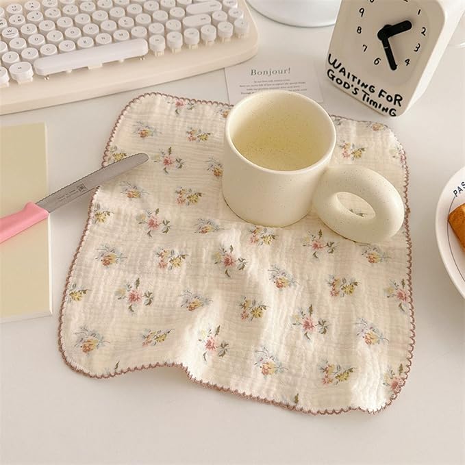 BuLuTu Reusable Cleaning Cloths 100% Cotton Muslin Dishcloths for Kitchen 4 Pack Sweet Floral Dish Towels Cellulose Sponge Cloths Non Scratch Towels No Odor,Super Absorbent Reusable Kitchen Dish Rags