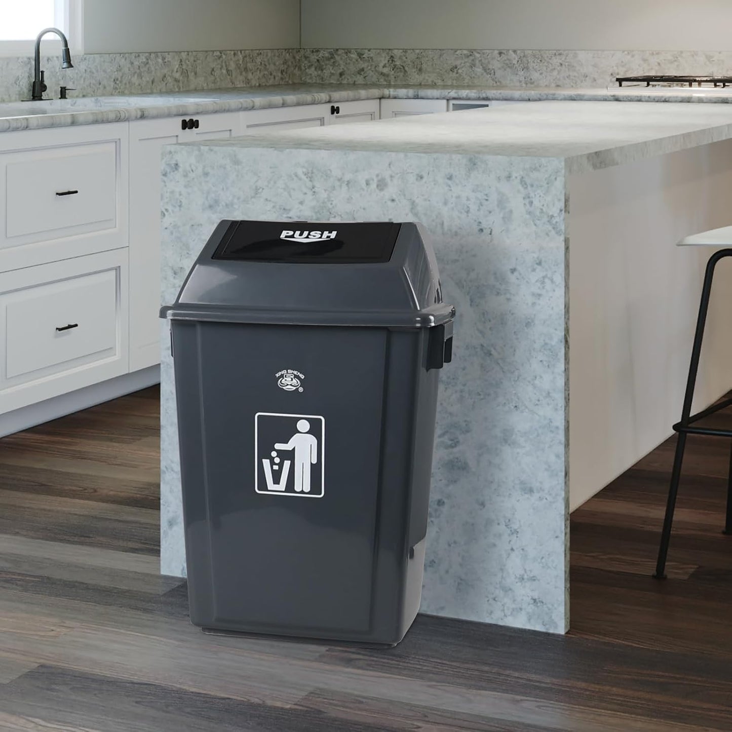18 Gallon Tall Plastic Trash Can with Swing Lid, 4 Pack Gray Large Kitchen Garbage Bins