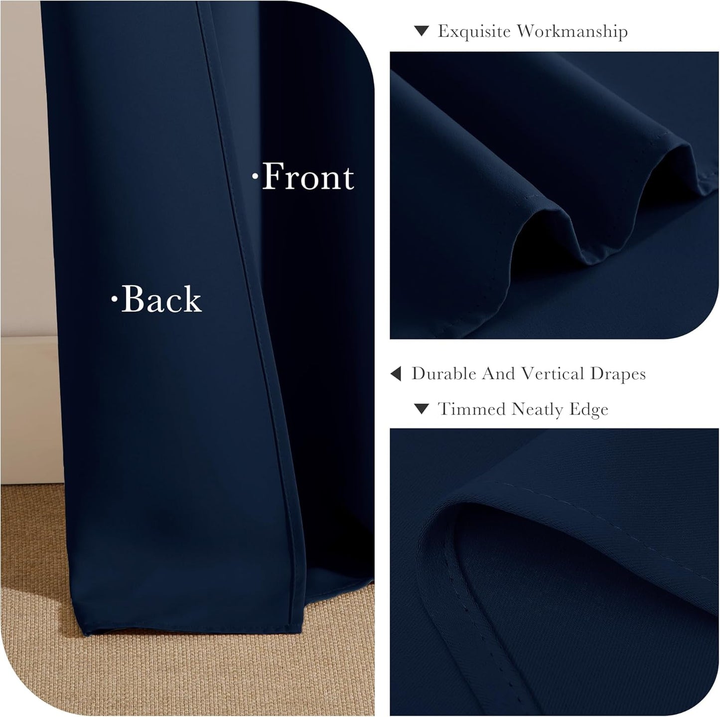 PONY DANCE Blackout Curtain Panels - Window Treatments Room Darkening Thermal Insulated Drapery with Grommets for Living Room Bedroom, W 42" x L 72", Navy Blue, 2 Pieces