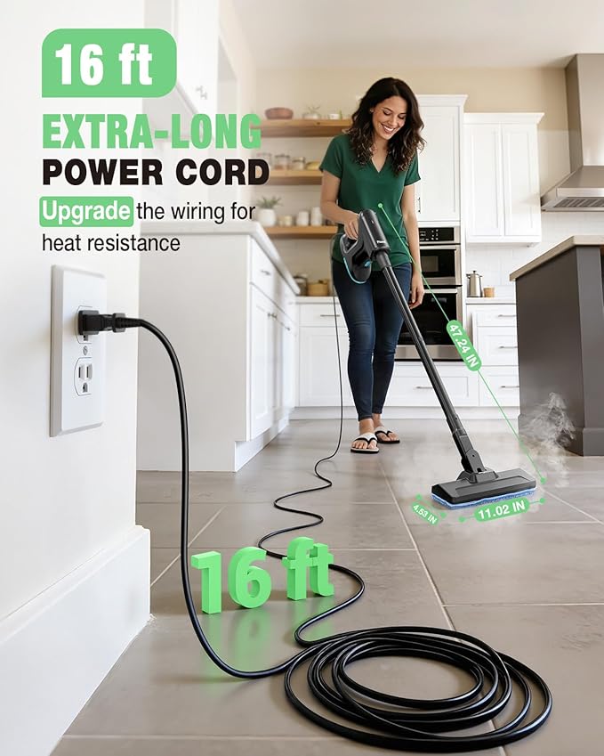 Heavy Duty Steam Mop for Floor Cleaning, 14-in-1 Lightweight and Detachable Handheld Steam Cleaner with Multi-Purpose&Powerful, No-Chemical Floor Steamer for Home|Hardwood|Tile|Walls|Grout|BBQ|Windows