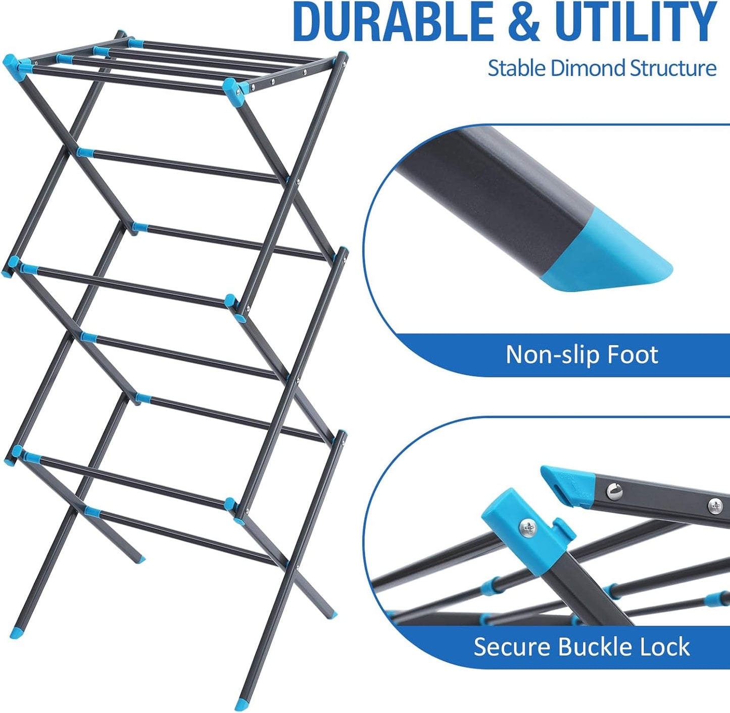 APEXCHASER Clothes Drying Rack, 3-Tier Laundry Drying Rack for Clothes, Expandable Metal Clothing Dryer, Collapsible Towel Rack, Air Drying Rack, Graphite