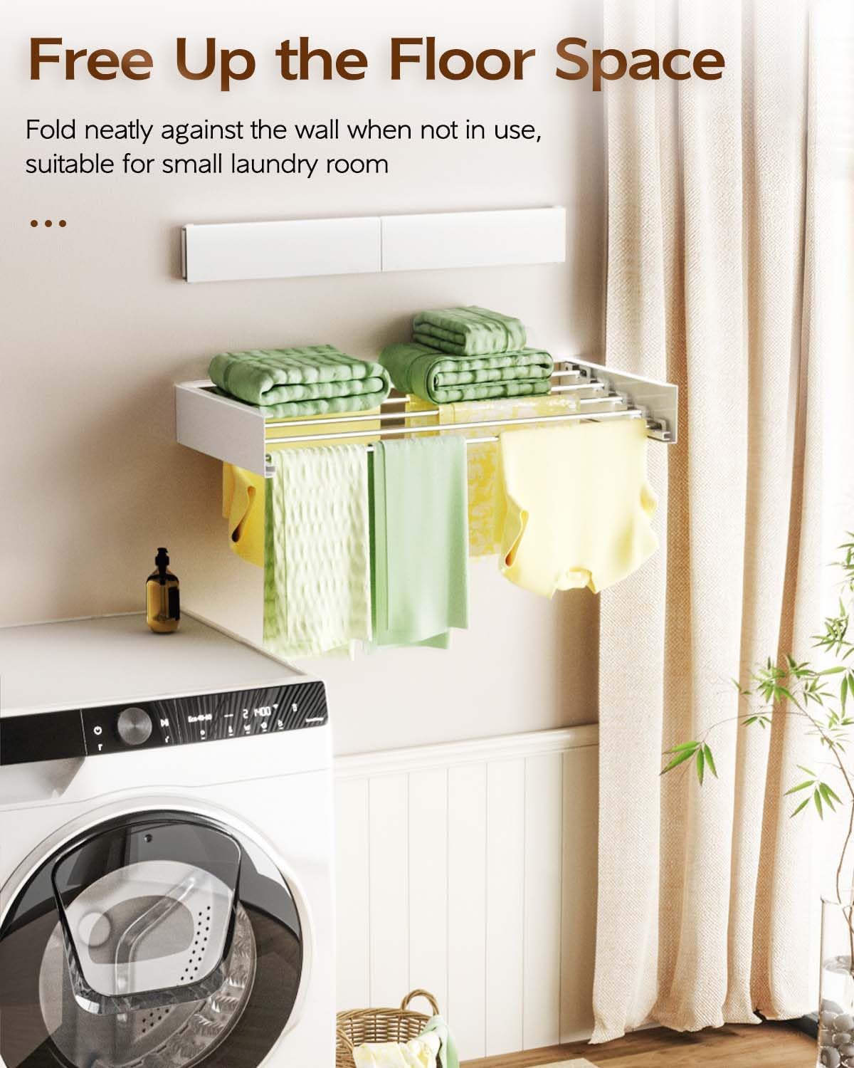 Foldable Wall Mounted Clothes Drying Rack - 32", Collapsible Laundry Drying Rack for Clothing & Towels - Includes Wall Template
